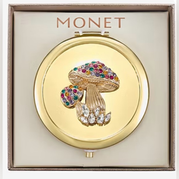 RESERVED FOR BUNDLE Monet Gold Compact Mirror with Multicolor Gem Accents - Picture 4 of 5